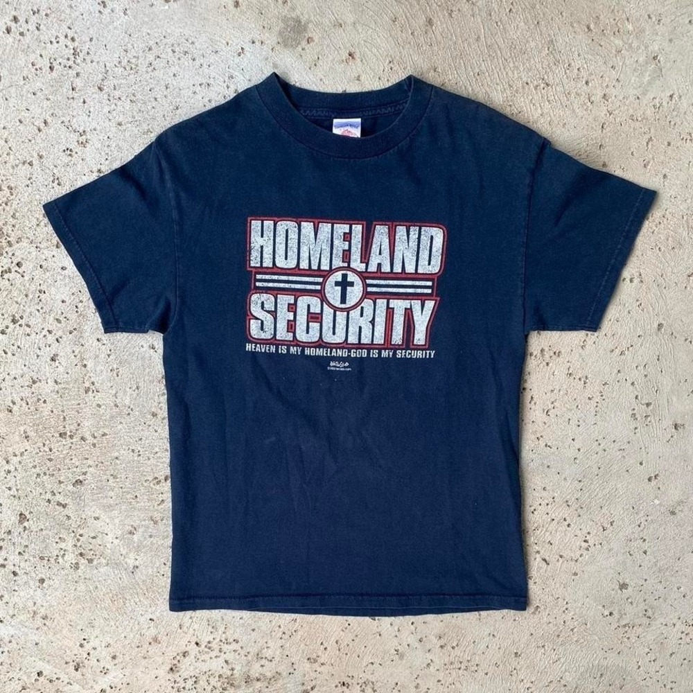 Vintage Homeland Security Parody Jesus Tee‎ Psalm 46:1-2 Kerusso Y2K Size M